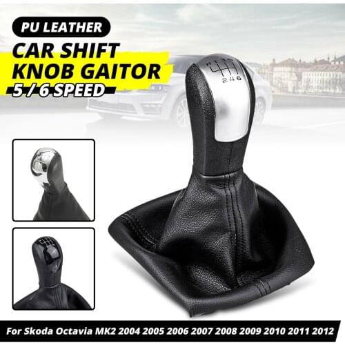 5/6 Speed Manual Gear Shift Knob Shifter Gear Stick Gaiter Boot Cover PU Leather For Skoda Octavia MK2 II FL 2004-2011