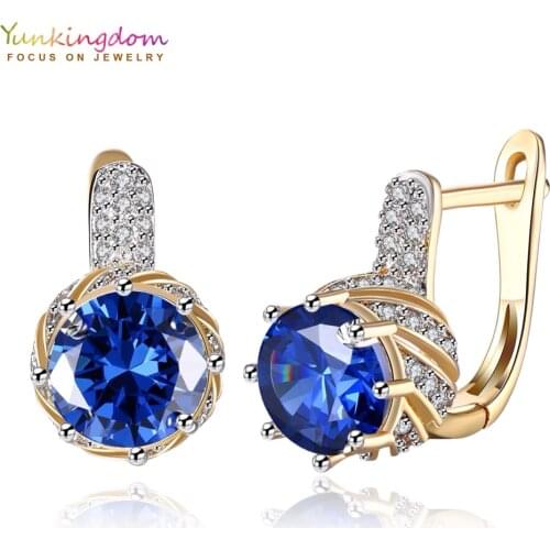 Yunkingdom Luxury Shiny Hoop Earrings for Women Round Cubic Zirconia Fashion Earring