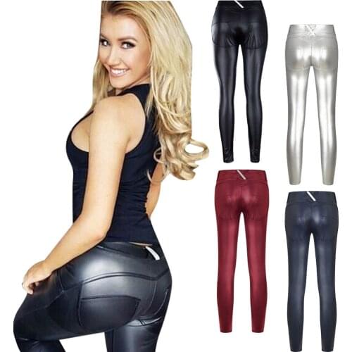 PU Leather Pants For Women Spring Elastic Waist Skinny Pencil Pants Casual Trousers For Womens Clothing 2021 Autumn Plus Size