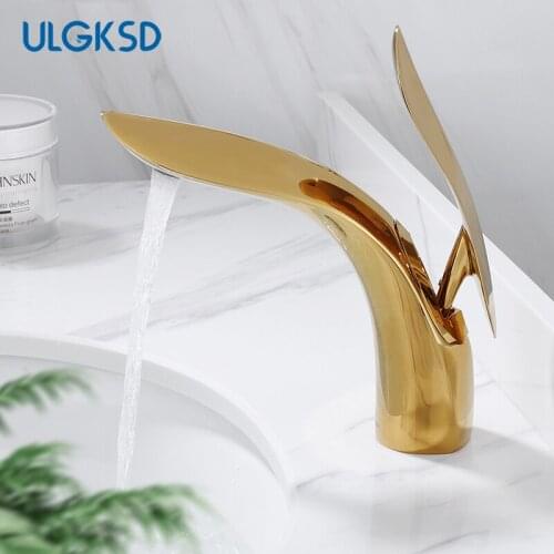 Basin Faucets Modern Gold Bathroom Faucet Waterfall Single Hole Cold Hot Water Tap Basin Faucet Mixer Taps Brass Para Crane