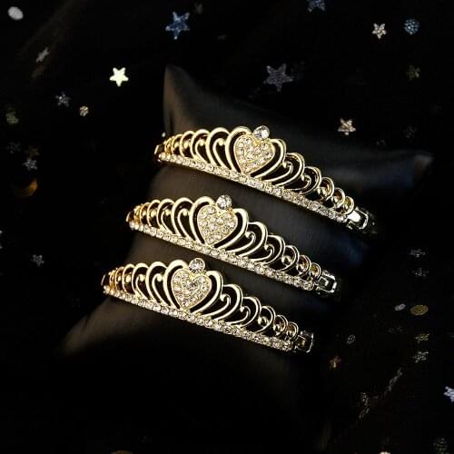 SUNSPICEMS Gold Color Crystal Crown Bangle Hollow Cuff Bracelet Set for Women Arabic Ethnic Wedding Jewelry Algerian Bridal Gift