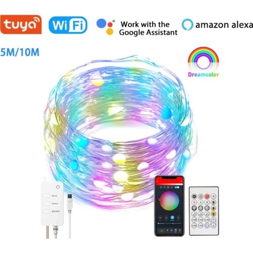 5/10M Tuya WIFI LED String Lights Fairy Light Colorful RGB IP65 Waterproof Music Sync Night Light Work With Alexa Google Home