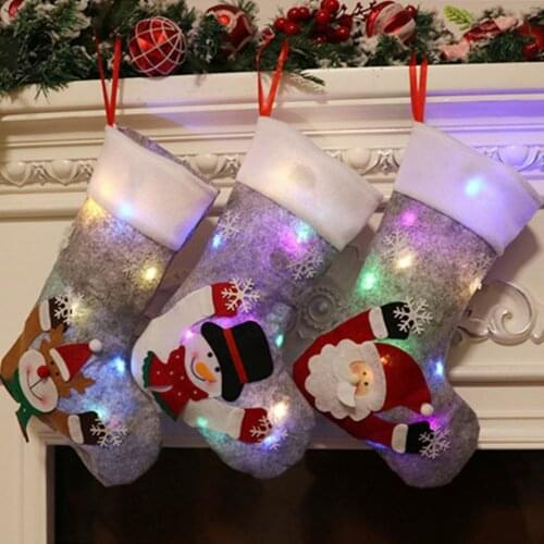 Glowing Christmas Socks Santa Claus Deer Snowman Christmas Decoration Socks Hanging Ornament Pendant Lovely Christmas Stocking