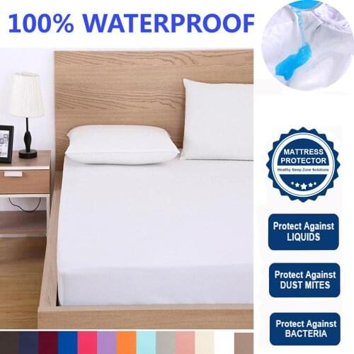 Waterproof Solid Fitted Sheet Mattress Protector Cover With All-Around Elastic Rubber Band King Queen Full Twin Single Bed Sheet