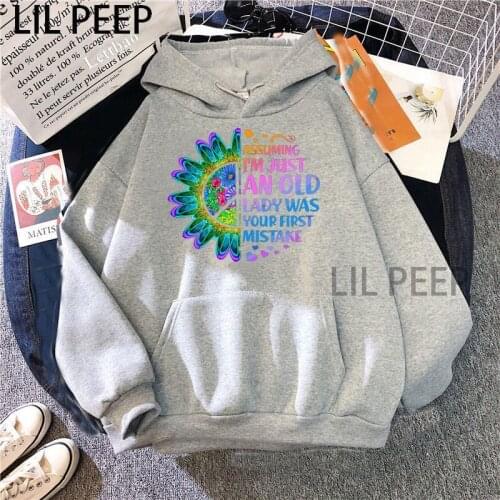 I'm Just An Old Lady Your First Mistake Hippie Print Women Hoodies Long Sleeve Sweatshirt Casual Pullover Autumn Harajuku Tops
