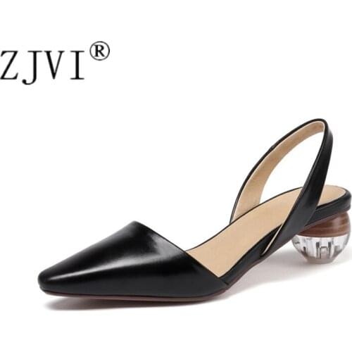 RYVBA Woman Genuine Leather 4.5cm Heels Sandals New Arrival 2020 Women Summer Pointed Toe Shoes Ladies Party Sandalias Femme