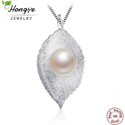 Hongye Fashion 925 Silver Pearl Pendant For Women Natural Freshwater Pearl Pendant Necklace Leaves Design Jewelry Free Shipping