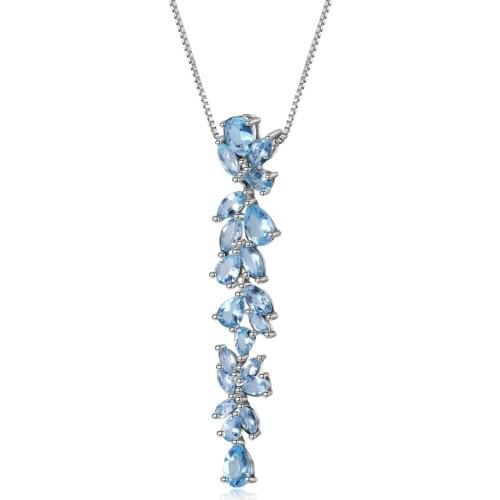 GEMS BALLET 14.33Ct Natural Sky Blue Topaz Real 925 Sterling Sliver Leaves Pendant Necklace For Women Engagement Fine Jewelry