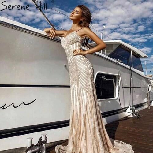 2020 Luxury Nude Gold Diamond Floral Long Evening Gown Spaghetti Straps Pattern Formal Dresses Real Picture BLA6002