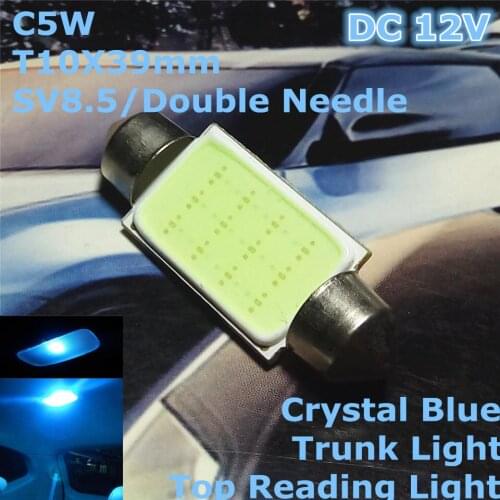 12V LED Crystal Blue Color Car Double Needle Bulb Lamp(COB Lighting Square) C5W 39mm For Top Reading Licence Board Trunk Light