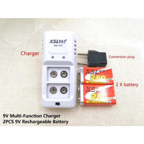 2PCS XSL - 9 v 6f22 Rechargeable Battery 280 mah Battery Microphone Multimeter Battery + 1PCS 9V Battery Charger+Free shipping