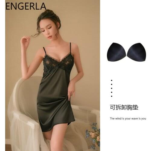 2021 Sexy European and American Plus Size Suspender Skirt Underwear Suit Lace Female Nightdress with Chest Pad Home Service