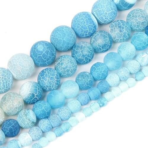 4-12mm Natural Stone Bead Loose Round Frosted Blue Weathered Stone Beads For Jewelry Making DIY Charm Bracelet Necklace Handmade