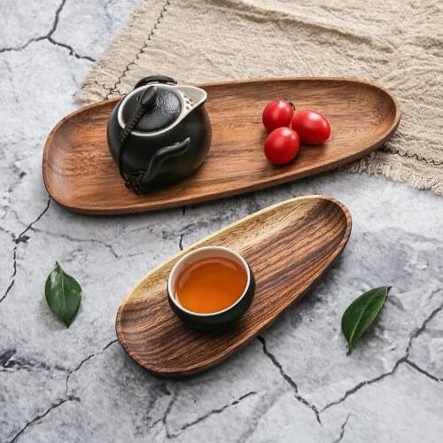 4PCS Wooden Long Tray Cake Bread Salad Irregular Plate Solid Wood Fruit Tray Food Storage Dishes