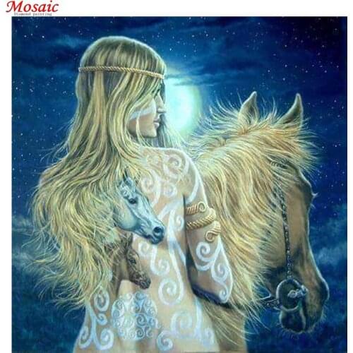 5D DIY Diamonds Embroidery character Girl and horse Cross Stitch full squar diamond painting Handmade Handicraft home Decoration