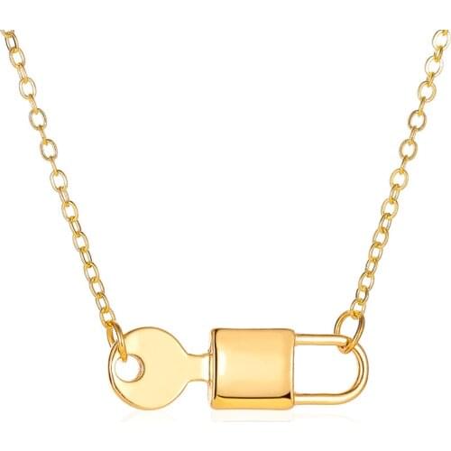 Bijoux Femme Lock And Key Pendant Necklace Women Kolye Fashion Jewelry Gold Color Stainless Steel Ketting Boho Collares BFF