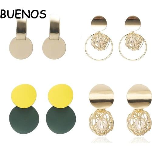 BUENOS Round Vintage Earrings for women dangling earrings Geometric statement earrings metal earing fashion jewelry CE05107