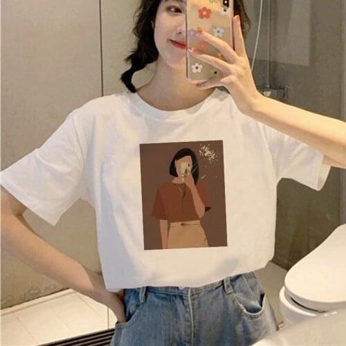 New T Shirt Women Kawaii Top Cartoon Graphic Tees Funny Oil Painting Beauty Harajuku T-shirt Unisex Fashion Tshirt Female