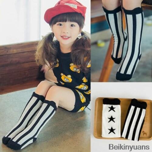 Cotton knee high socks for kids girls cute panda cat fox cartoon long socks children winter socks socks stripes