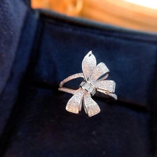 Dainty Bride White Zircon Bowknot Ring Trendy Female Crystal Engagement Ring Vintage Silver Color Thin Wedding Rings For Women