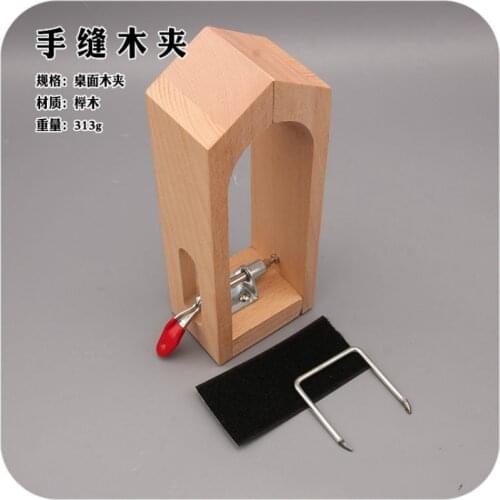 Leather craft hand sewn wooden clip Hand made leather DIY tool holder with beech wood