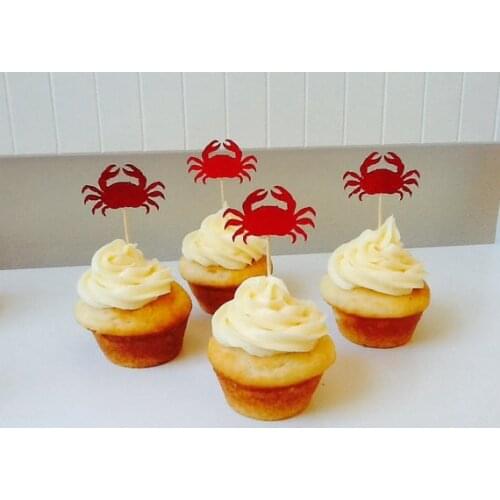 RED Glitter Crab Under the Sea Cupcake Toppers birthday nautical Wedding Bridal Shower Engagement Party food picks