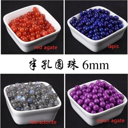 6pieces amazonite /lapis/red agate/labradorite/ziyun mother agate round 6mm half hole for earrings wholesale beads nature FPPJ