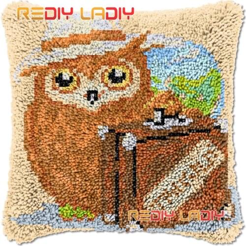 Latch Hook Cushion Cover Journey Owl Needlepoint Kits Chunky Acrylic Yarn Crocheting Pillow Case Arts & Crafts