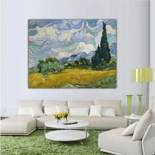 DONGMEI OILPAINTING oil painting Spray Painting Home Decor painting Vincent Van Gogh Cypress trees in the wheat fiel DM1712103