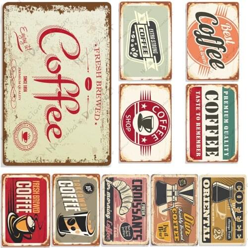 Coffee Wall Plate Cafe Metal Tin Sign Metal Poster Club Pub Bar Home Cafe Wall Decor Signs Metal Plaque Industrial Decoration