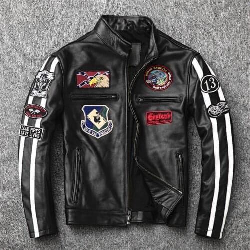 2021 Mens Motorwear Genuine Leather Jacket Multi Label Embroidery Plus Size Coat Leather Punk Rock Top Leather Jacket