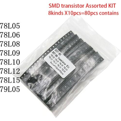 SOT-89 SMD transistor Assorted KIT Total 8kinds X10pcs=80pcs contains 78L05 78L06 78L08 78L09 78L10 78L12 78L15 79L05