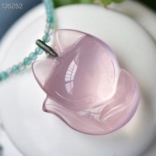 Genuine Natural Pink Rose Quartz Star Light Fox Pendant 31*25*12mm Necklace Women Men Heart Love Jewelry AAAAA