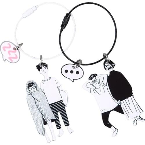 New Novelty Anime Couple Keychain Trinket Cartoon Creative Lovers Key Ring Women Bag Wedding Jewelry Valentines Gift