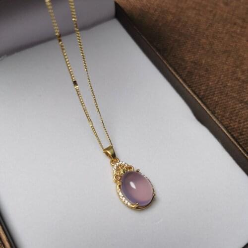 Natural Pink Jade Water Drop Pendants Necklaces Vintage Retro Sterling Silver 925 Choker Necklace Women Gemstone Gold Jewelry
