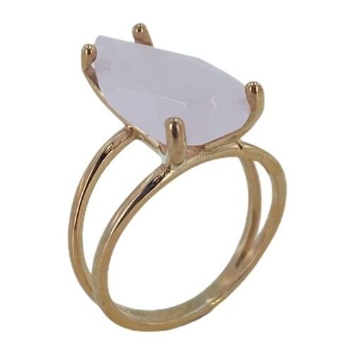 Drop Salmon Pink Quartz Special Design 925 Sterling Silver Ring