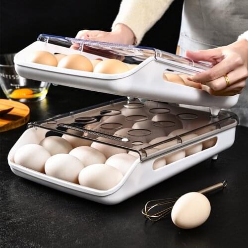 21 Grids Egg Rack Holder Automatic Rolling Egg Container Stackable Egg Storage Tray