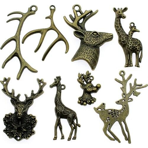 2pcs Charms Christmas Deer And Antlers Antique Bronze Color Christmas Deer Charms Pendants For Bracelets