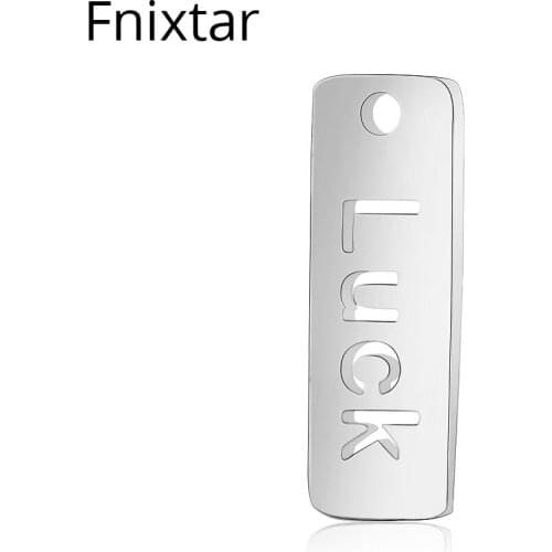 Fnixtar 6*17mm Polished Charm 316L Stainless Steel Luck Letter Charms Pendant for DIY Jewelry Making Handmade Charms 20pcs/lot
