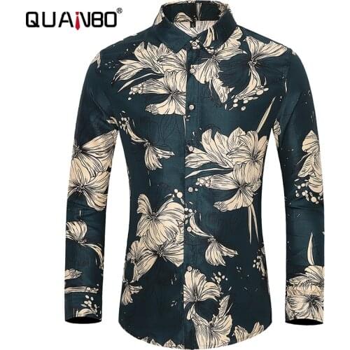 QUANBO Mens Shirts 2020 New Arrival Big Size Floral Hawaiian Shirt Fashion Casula Men Long Sleeve Shirt Fat Brand Clothing 7XL