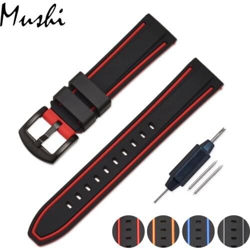 Colorful Silicone Watch Strap Rubber Wrist Watch Bracelet with Stainless Steel Buckle Clasp 20mm 22mm 24mm Watch Strap w/ tool