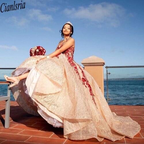 Rose Gold Quinceanera Dress 2021 Ball Sweetheart Appliques Beads Sequins Party Princess Sweet 16 Gown Vestidos De 15 Años