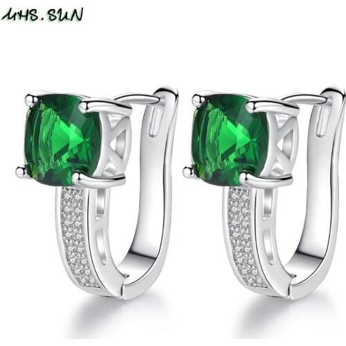 MHS.SUN Fashion AAA Zircon Earrings Jewelry Trendy Pink/Green/Blue/White Crystal Stud Earrings For Women Wedding/Birthday Gift