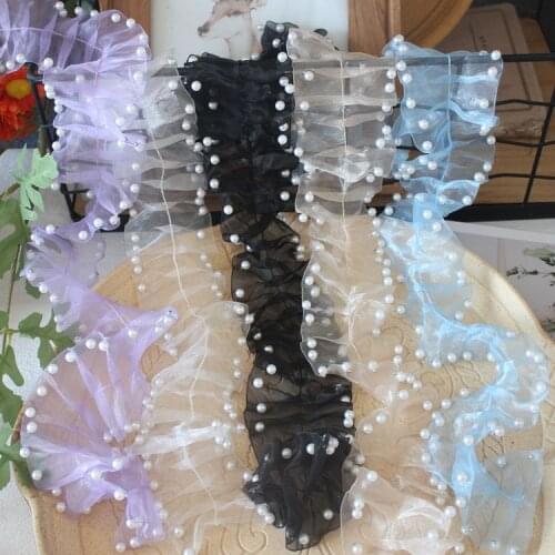 Mesh Yarn Beading Pleated Lace Clothing Stitching Decoration Material Silk Lace Shoulder Strap Belt Sewing Accessories