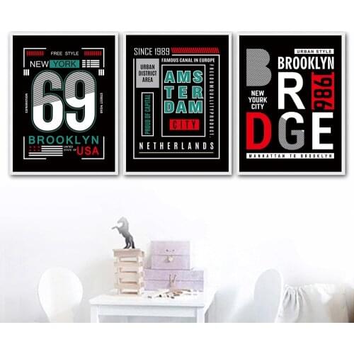 Nordic Posters And Prints New York Brooklyn Bridge Urban Typography Wall Art Canvas Painting Wall Pictures for Living Room Decor