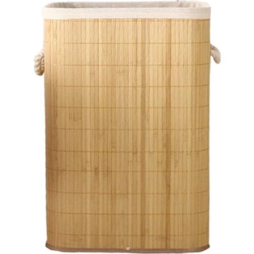 Storage Folding Laundry Basket Organizer Hand-Woven Large Capacity Bamboo Baskets Cover Household Clothes Storage Bucket