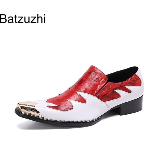 Batzuzhi Luxury Handmade Mens Shoes Designers Iron Toe Genuine Leather Dress Shoes Men Red Party and Wedding Zapatos Hombre