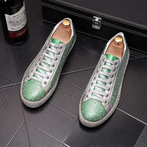 Spring Fashion Forward Mens Silver Casual Comfort Shoes Luxury Rhinestone Trending Round Toe Platform Chic Zapatos 38-43 ERRFC