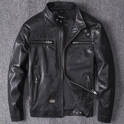 Vintage Genuine Leather Jacket Men Spring Autumn Real Sheepskin Coat Mens Motorcycle Jacket Chaqueta Cuero Hombre YY454