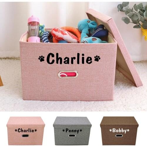 Custom Pet Storage Box Canvas Waterproof Dog Cat Toy Storage Container Foldable Storage Bag Free Dog Name Printing For Dogs Cats